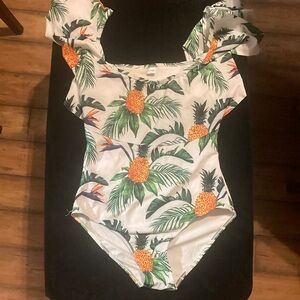 Size XL women’s white with pineapple one piece swimsuit